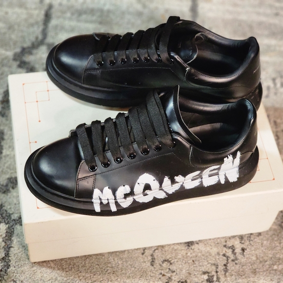 Alexander McQueen Black and White Graffiti Sneakers - Picture 3 of 5